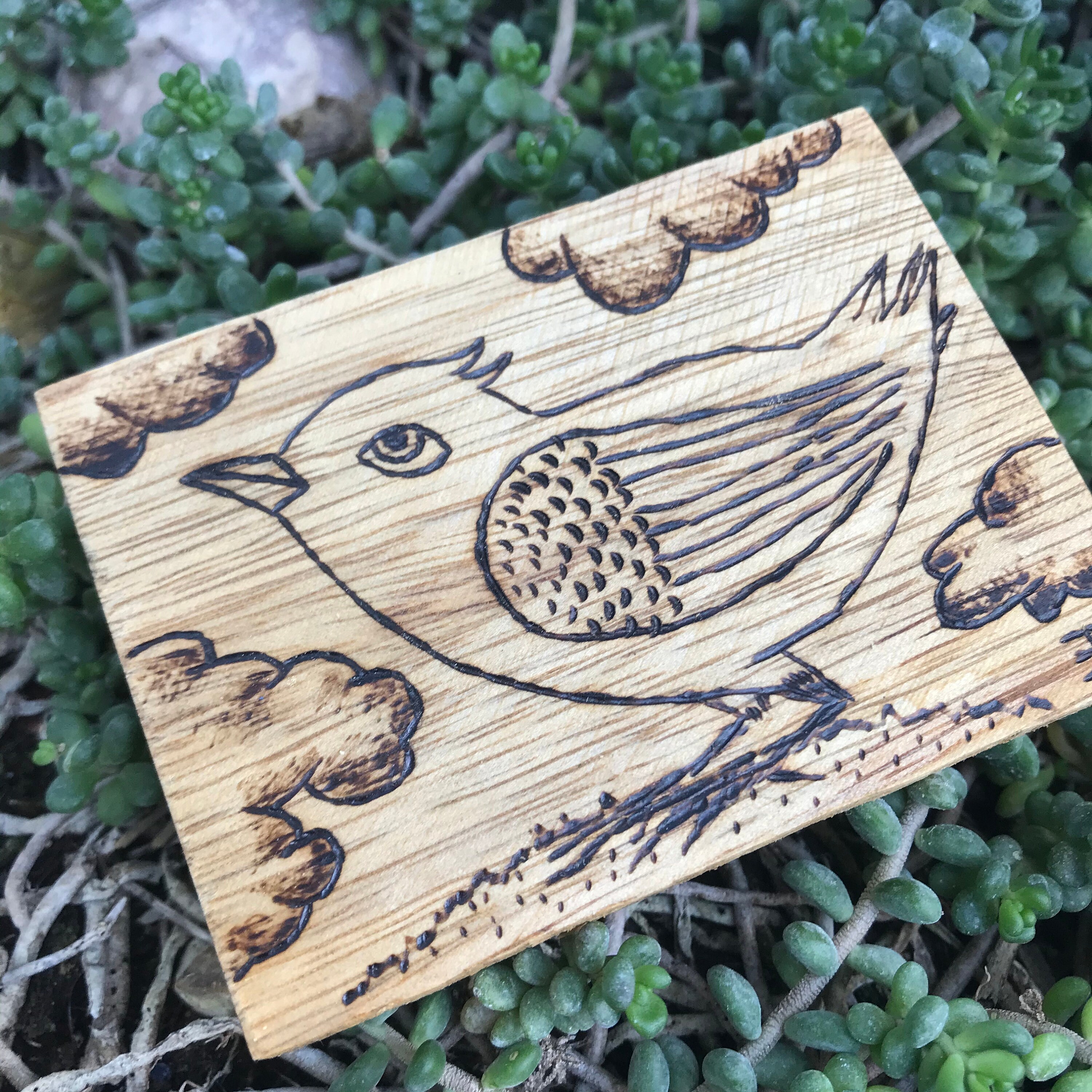 Lame de Bois Gravé Oiseau