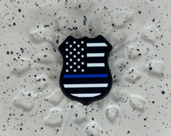 Thin Blue Line TBL Badge Silicone Focal Bead 8503 - 3 Count