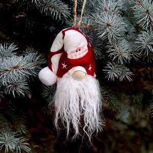Santa Gnome Ornament, Christmas Gnome Ornament, Handmade Gnome, Christmas Decoration, Norwegian Nisse, Gnome Ornament, Stocking Stuffer