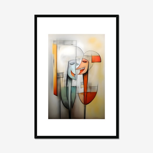 Faces Morphed Into Wine Glasses, Wall Art, Printable Download, Surreal, Abstract, Vivid Colors, Home Décor Wall Art