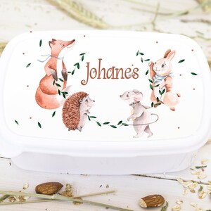 Boîte à lunch avec nom, boîte à lunch pour garçons, filles, boîte à lunch, comme cadeau, jardin d'enfants, animaux de la forêt, animaux, anniversaire,