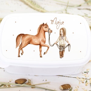 Boîte à lunch avec nom, boîte à lunch pour filles, boîte à lunch pour maternelle, boîte à lunch pour l'école, boîte à lunch personnalisée pour filles avec cheval, fille