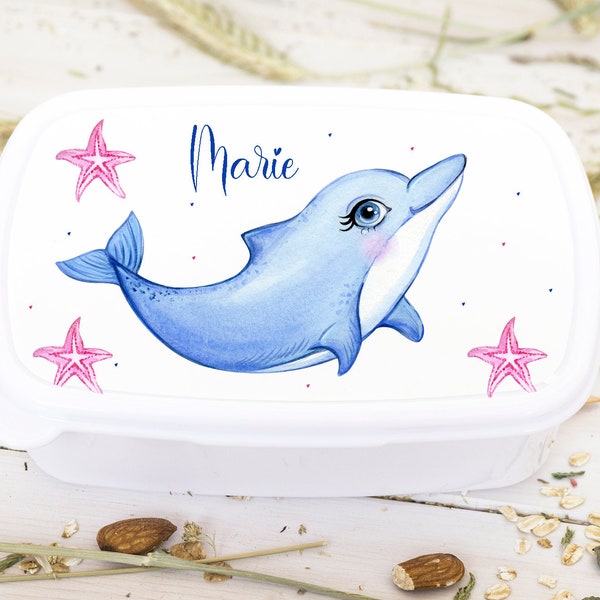 Brotdose mit Namen, Fische, Nautical, Delfin, Brotdose Kindergarten, Geschenk Kinder, Mädchen,personalisierte Brotdose