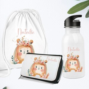 Geldbörse  mit  Namen Personalisiert / Schulkind/ Erstklässler   Regenbogen Bär Blumen  / Kindergartenkind / Wasserflasche