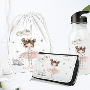 Gourde personnalisée avec nom / cadeau d'anniversaire ballerine Schwansee / enfant de maternelle / sac en tissu