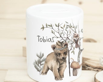 Money box for children / birthday gift / piggy bank for baby forest animals bear