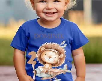 Birthday shirt personalized with name and number, airplane boho, lion, boy