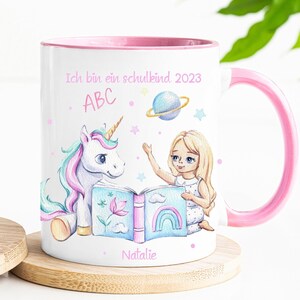 Tasse d'inscription à l'école rose/livre de licorne filles lettres/cadeau élèves de première année