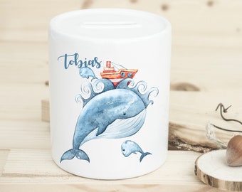 Money box with name, money box whale / gift for young girls