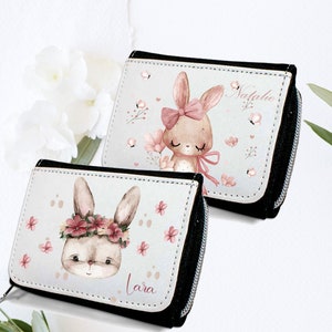 Geldbeutel  mit Namen, Geldbeutel mit Hase Blumen Boho rosa  /  Mädchen, Geldbörse für Mädchen  / personalisiert, Geldbeutel für Kinder,