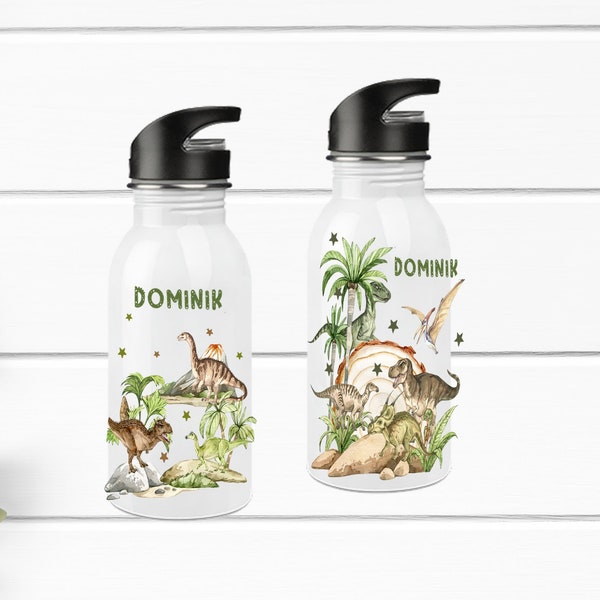 Trinkflasche mit Motiv, Kinderflasche, Trinkgefäß, Wasserflasche, Dinosaurier/ Dinos Junge