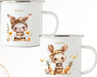 Personalisierte Emaile -Tasse für Mädchen Hase  Kindertasse  Häschen   /  Tasse personalisiert/ Osterhase/