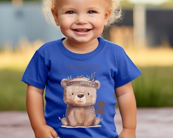 T-shirt with bear with car, birthday shirt personalized with name and number. little bear