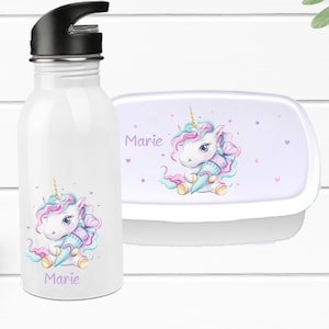 Gourde avec prénom / Gourde enfant Sac à sucre Licorne / Lunch box écolier cadeau enfant / scolarisation /