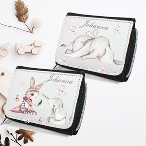 Geldbörse mit Namen, Geldbeutel mit Zirkus Elefant Hase Häschen /  Mädchen, Geldbörse für Mädchen  / personalisiert, Geldbeutel für Kinder,