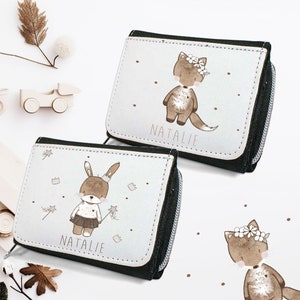 Geldbeutel personalisiert für Kinder/ Mädchen Hase Häschen Fuchs/ Prinzessin Krone/ Geschenk zum Geburtstag/  Einschulung/ Gelbörse