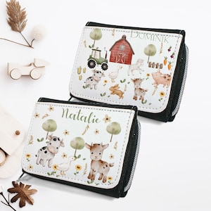 Geldbörse mit Namen, Geldbeutel mit Bauernhof Tiere /  Mädchen, Geldbörse für Mädchen Junge / personalisiert, Geldbeutel für Kinder,