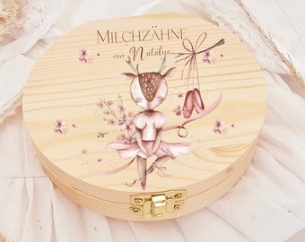 Personalisierte Milchzahndose / Zahndose,Milchzahndose aus Holzdose/ Milchzahnbox / Rehe Ballerina