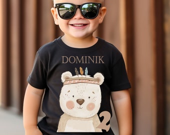 T-shirt with bear boho, birthday shirt personalized with name and number. little bear