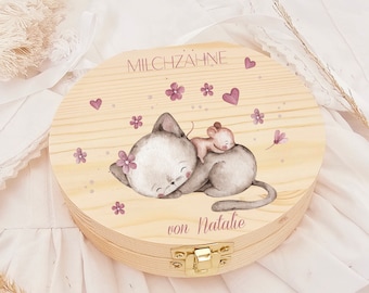 Personalisierte Milchzahndose / Zahndose,Milchzahndose aus Holzdose/ Milchzahnbox / Katze Kätschen