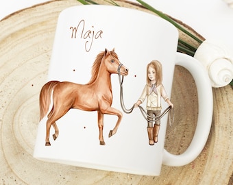 Geschenk-Tasse, Kindertasse las Geschenk für Mädchen, Tasse für Kinder, Tasse mit Pferd und Mädchen, Pferd, Raiten, Kindergarten, Geburtstag