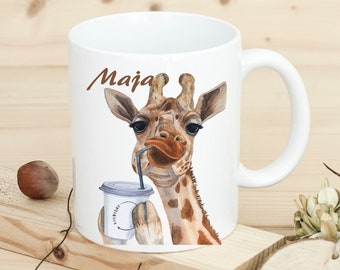 Tasse mit Namen, Giraffe, Kaffee, als Geschenk, personalisierte Tasse, Geburtstag, für Tante, für Patentante, für Kollegin, Ruhestand,