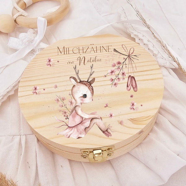 Personalisierte Milchzahndose / Zahndose,Milchzahndose aus Holzdose/ Milchzahnbox / Rehe Ballerina