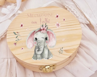 Personalisierte Milchzahndose / Zahndose,Milchzahndose aus Holzdose/ Milchzahnbox / Elefant Blumen Boho