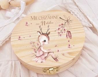 Personalisierte Milchzahndose / Zahndose,Milchzahndose aus Holzdose/ Milchzahnbox / Rehe Ballerina