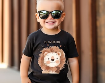 T-shirt with lion, birthday shirt personalized with name and number. little lion