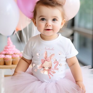 Birthday shirt girl bunny pink flowers / winter motif/ birthday clothing / my first birthday