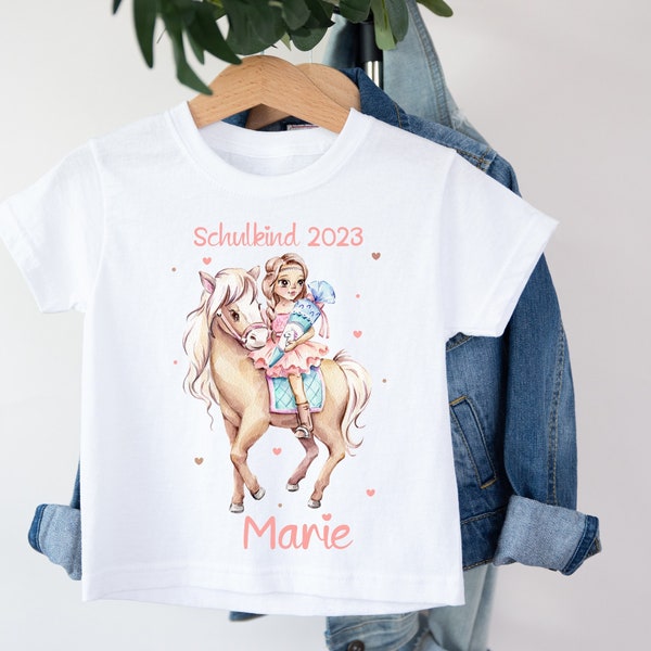 School child shirt horse girl / school enrollment girl gift / first grader