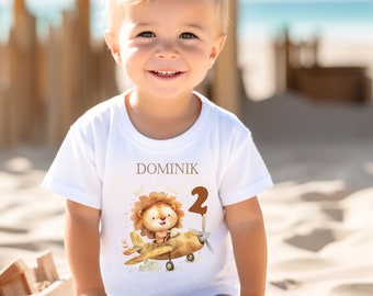 T-shirt with lion, birthday shirt personalized with name and number. little lion