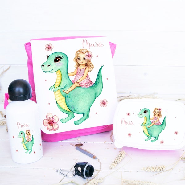 Children's backpack, drinking bottle, lunch box, Dino, girls drinking bottle with Dino, Rucksavck for girls, lunch box for children,