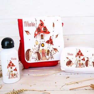 Kinderrucksack mit Namen, Trinkflasche mit Igel, Brotdose mit Namen, Rucksack als Geschenk für Mädchen, Trinkflasche mit Namen,