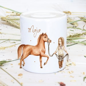 Spardose mit Pferde und Namen, Kinderspardose mit Pferd und Mädchen, personalisierte Spardose für Mädchen , Taufe, Geburt, als Geschenk,