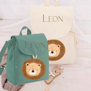 Children's backpack with lion head boho / personalized / kindergarten start / green / cream / birthday gift