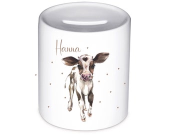 Money box with calf, personalized money box with cow/birthday gift