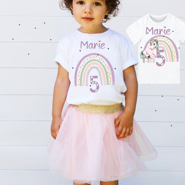 Geburtstagsshirt für Kinder /personalisiert mit Zahl / Mädchen Geburtstag Unicornparty/ Regenbogen Shirt/