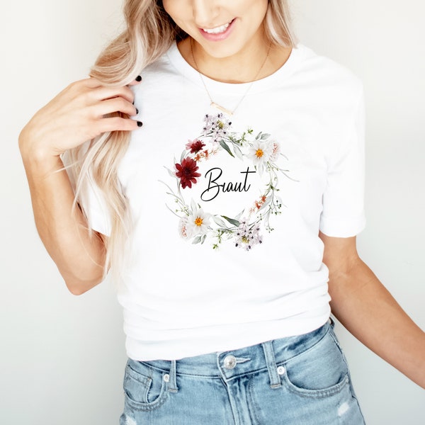 JGA Braut-T-Shirt / Blumenkranz/ Junggesellinnenabschied Shirt/ Braut / Team Braut/ Bride to be