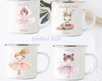 Emaille Tasse Personalisiert  für Kinder/  Einschulung Geschenk, Mädchen , Ballerina , Ballett,