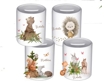 Money box personalized gift / forest animals / personalized / birth baptism / money box gift baby