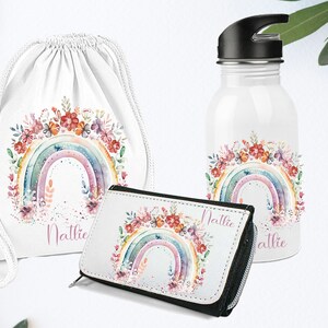 Trinkflasche   mit  Namen Personalisiert / Schulkind/ Erstklässler   Regenbogen Boho Bücher Schule   / Kindergartenkind / Wasserflasche