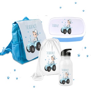 Sac à dos enfant personnalisé avec tracteur / gourde en acier inoxydable avec tracteur ferme/