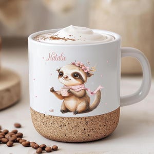 Kaffeetasse personalisiert , Geschenk für Weihnachten ,Faultier mit Tasse, Geschenk für Freundin