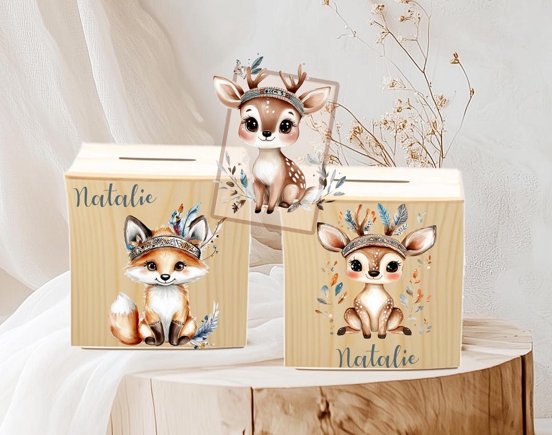 Tirelire en bois personnalisée - cadeau unique pour enfants, cerfs