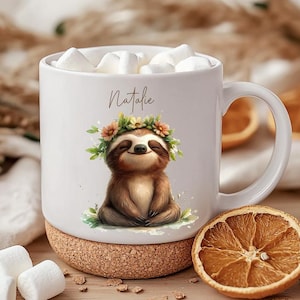 Kaffeetasse personalisiert mit Deckel  , Geschenk für Weihnachten , Faultier