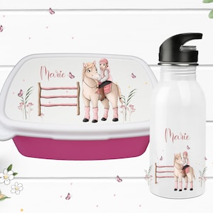 Boîte à lunch cheval fille / bouteille à boire enfants cheval fille / cadeau école et maternelle bouteille boîte à lunch /