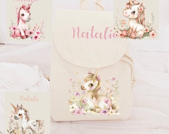Children's backpack with name / Personalized / Unicorn Rainbow Flowers, Boho, / Kindergarten start