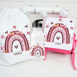 Sac à dos pour enfants personnalisé avec nom / bouteille en acier inoxydable avec arc-en-ciel / sac de sport avec boîte à lunch